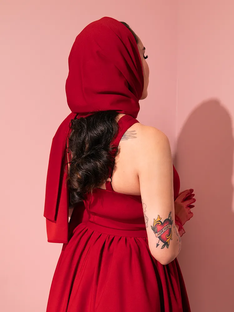 Golden Era Swing Dress and Scarf in Ruby Red - Vixen by Micheline Pitt