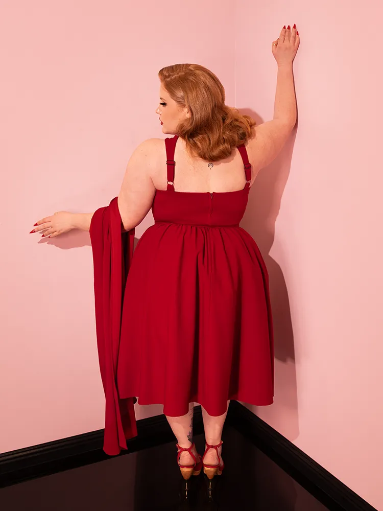 Golden Era Swing Dress and Scarf in Ruby Red - Vixen by Micheline Pitt