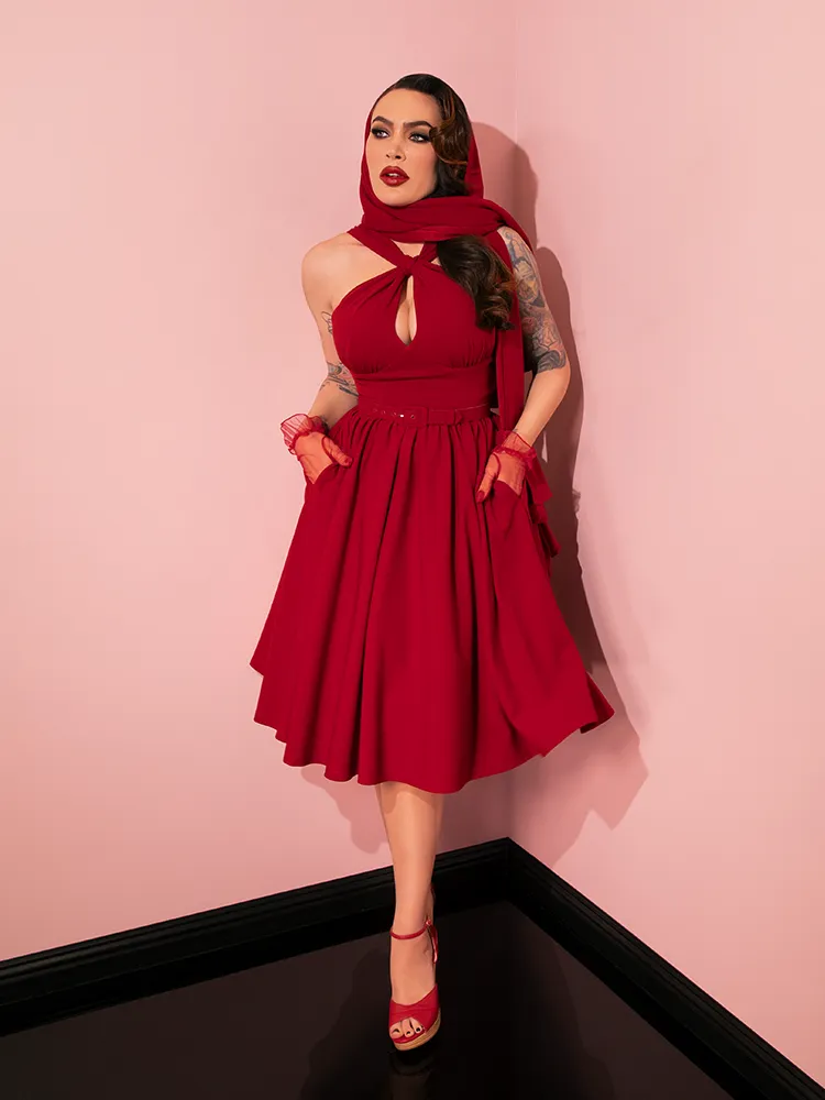 Golden Era Swing Dress and Scarf in Ruby Red - Vixen by Micheline Pitt