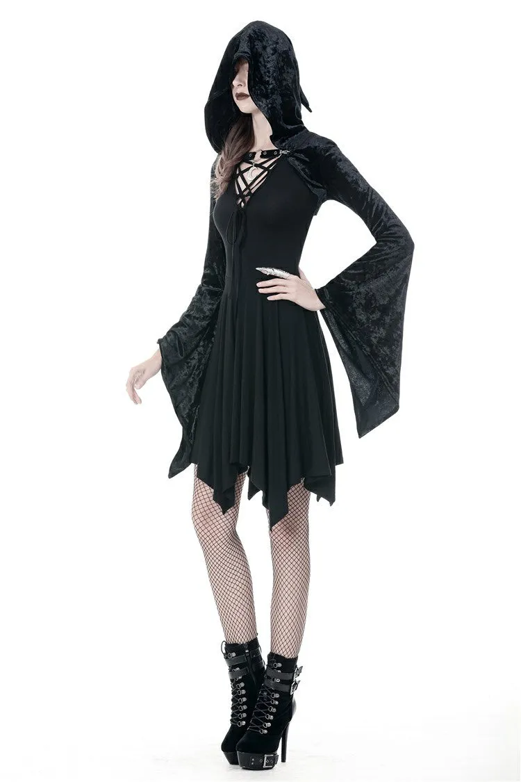 Gothic shining velvet witch cape with pointed cap BW077