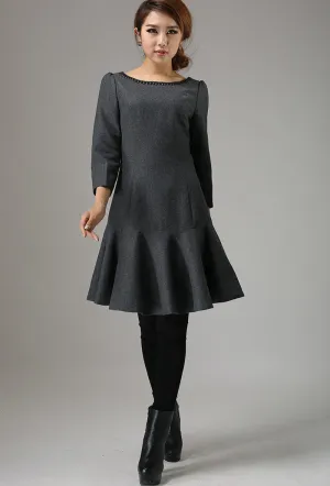 Gray dress wool dress mini women dress 0746#