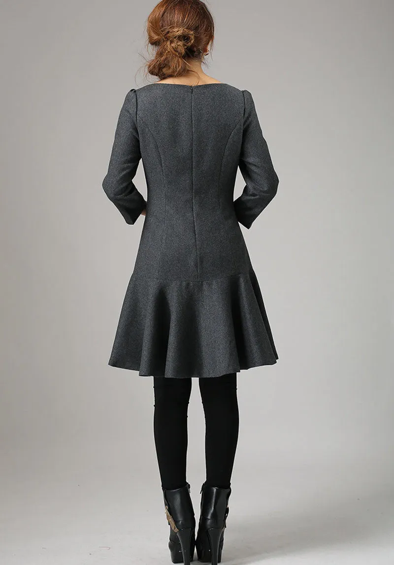 Gray dress wool dress mini women dress 0746#