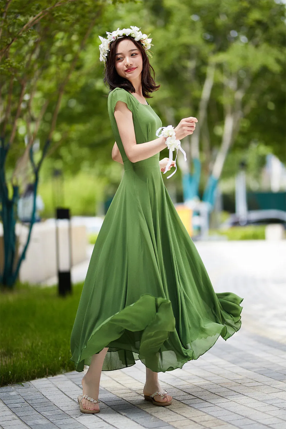 green chiffon dress, elegant prom dress 2190-Size XS #yy04155