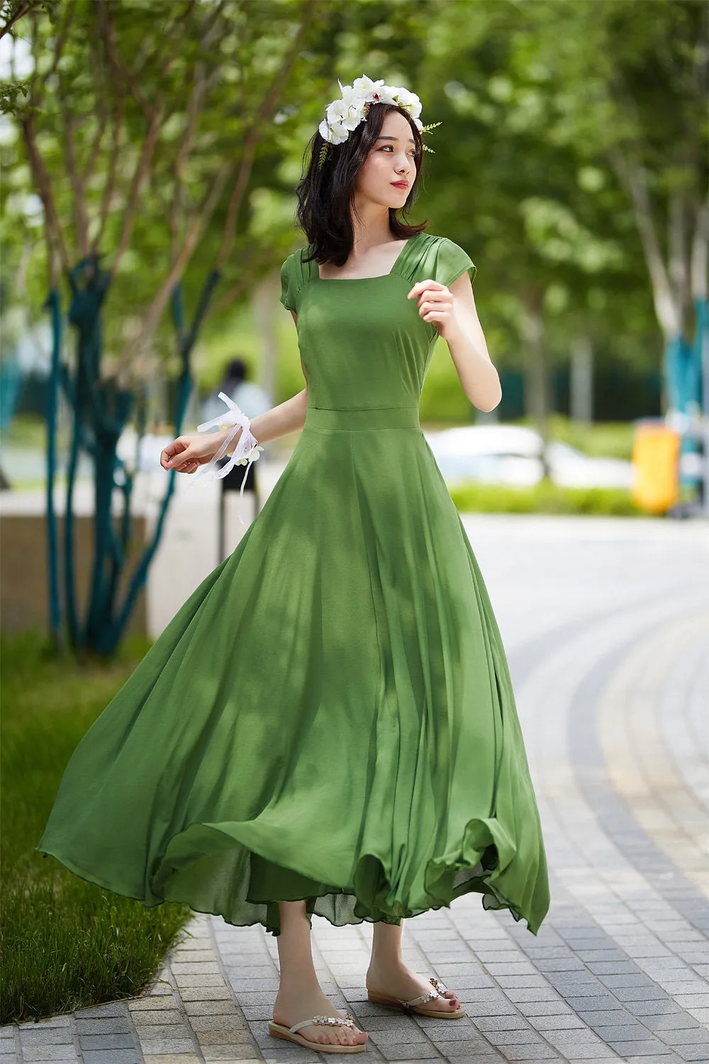 green chiffon dress, elegant prom dress 2190-Size XS #yy04155