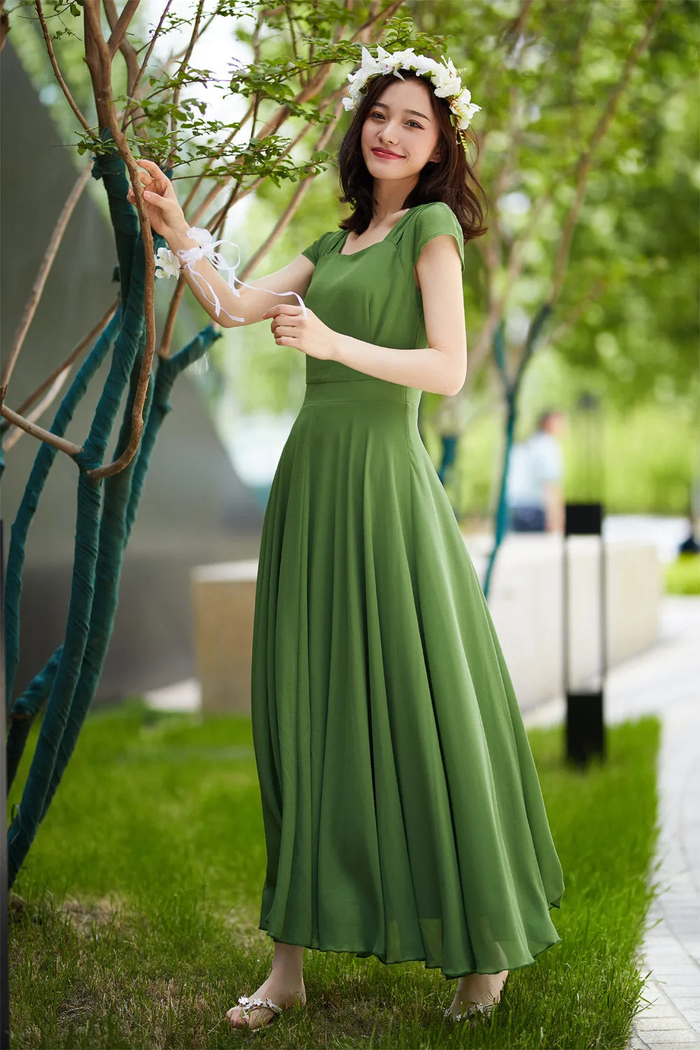 green chiffon dress, elegant prom dress 2190-Size XS #yy04155