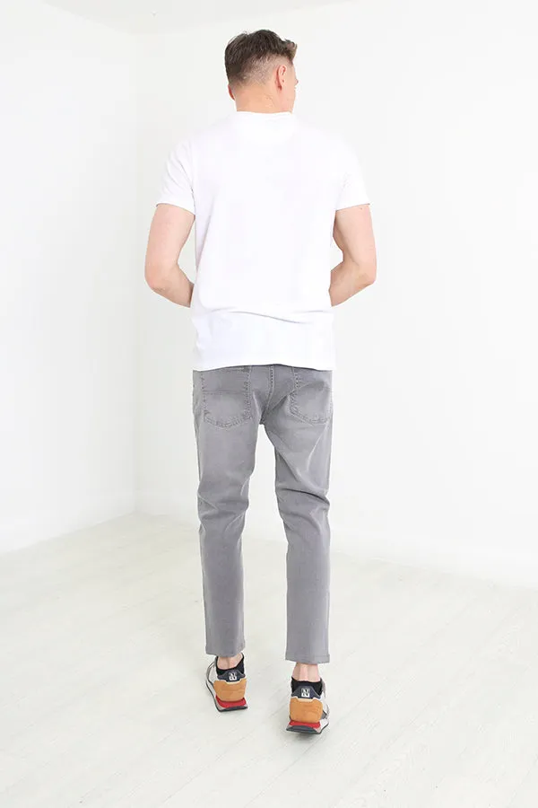 GREY SKINNY FIT CROPPED LENGTH DENIM JEANS