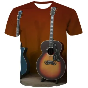 Guitar T shirts Men Music Tshirts Casual Wooden Tshirt Printed Metal T-shirts Graphic