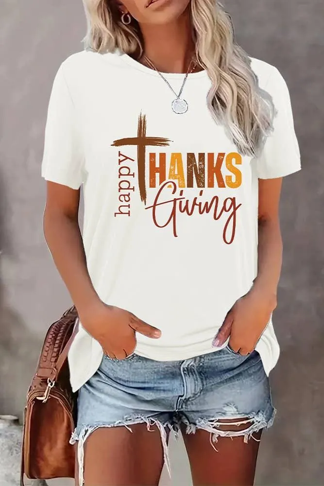 Happy Thanksgiving Print Graphic Top STC356D134