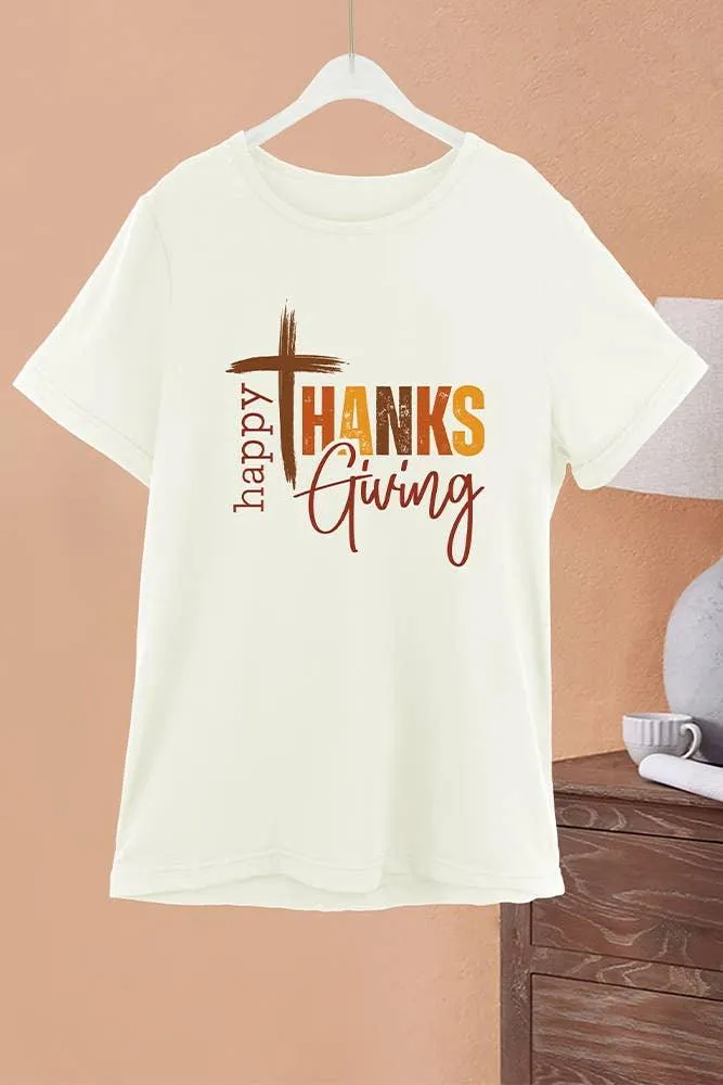 Happy Thanksgiving Print Graphic Top STC356D134