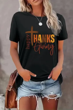 Happy Thanksgiving Print Graphic Top STC356D134