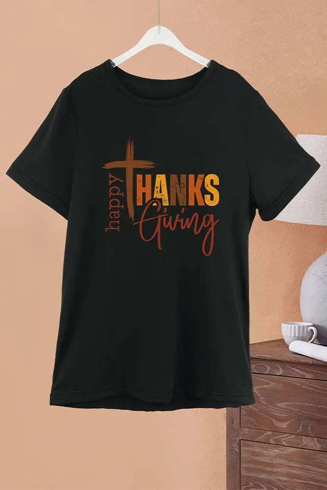 Happy Thanksgiving Print Graphic Top STC356D134