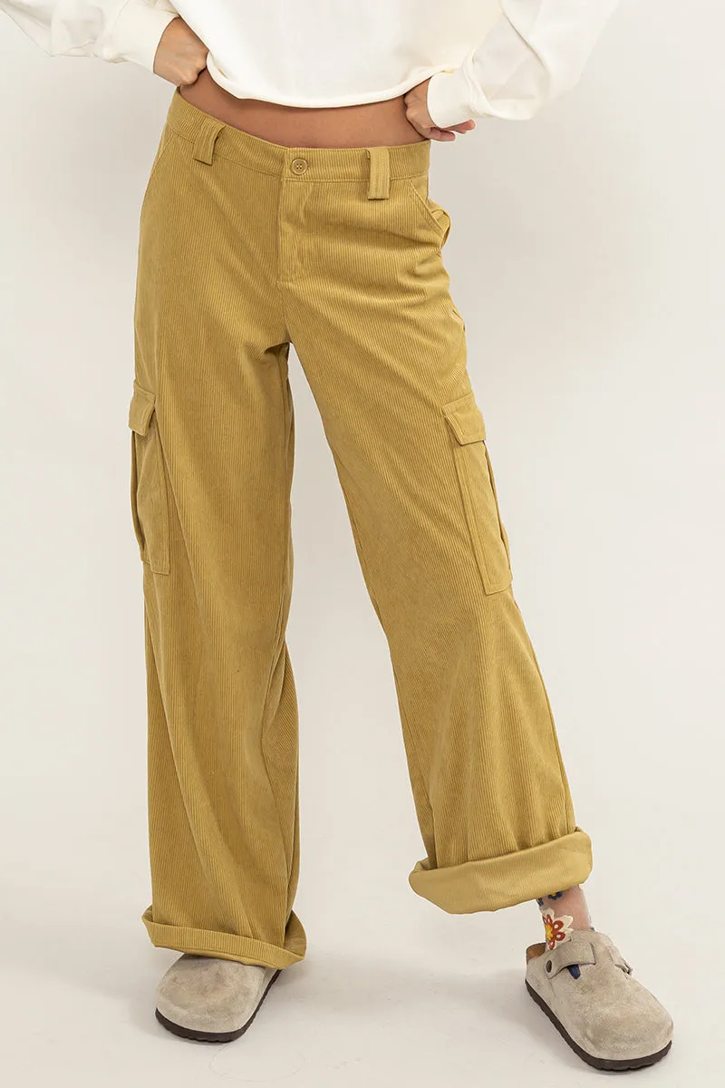 HF23F455-CORDUROY WIDE LEG CARGO PANTS