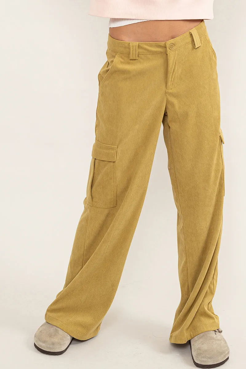 HF23F455-CORDUROY WIDE LEG CARGO PANTS