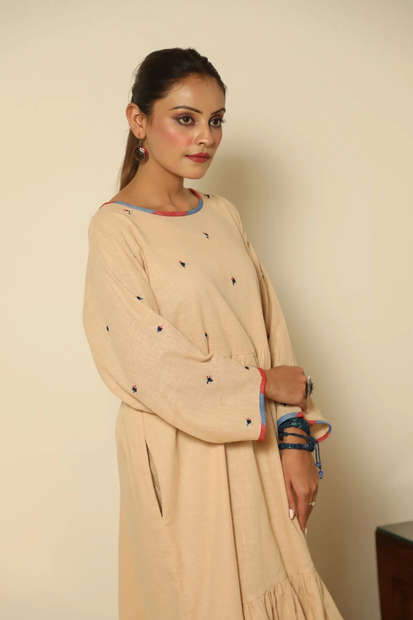 High-low layered Dress- Beige