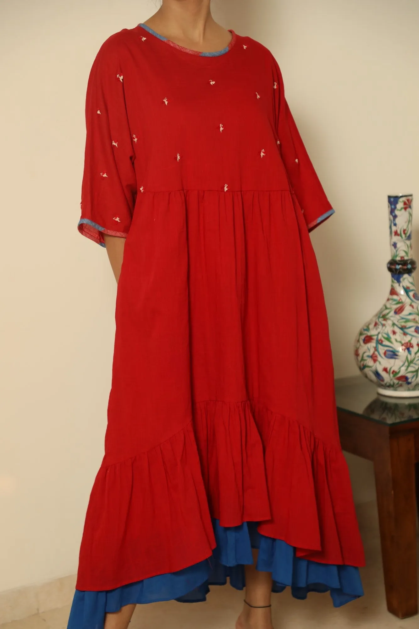 High-low layered Dress- Red