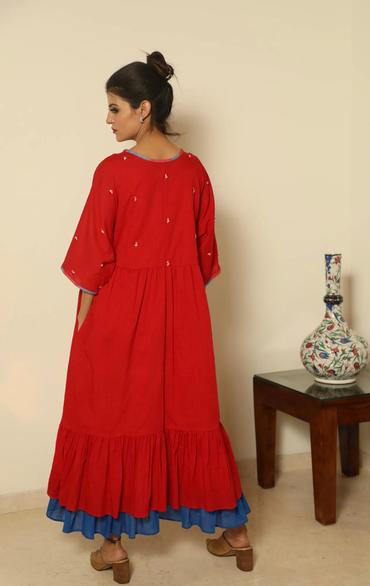 High-low layered Dress- Red