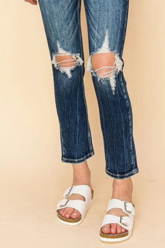 High Rise Stretch Distressed Ankle Jeans