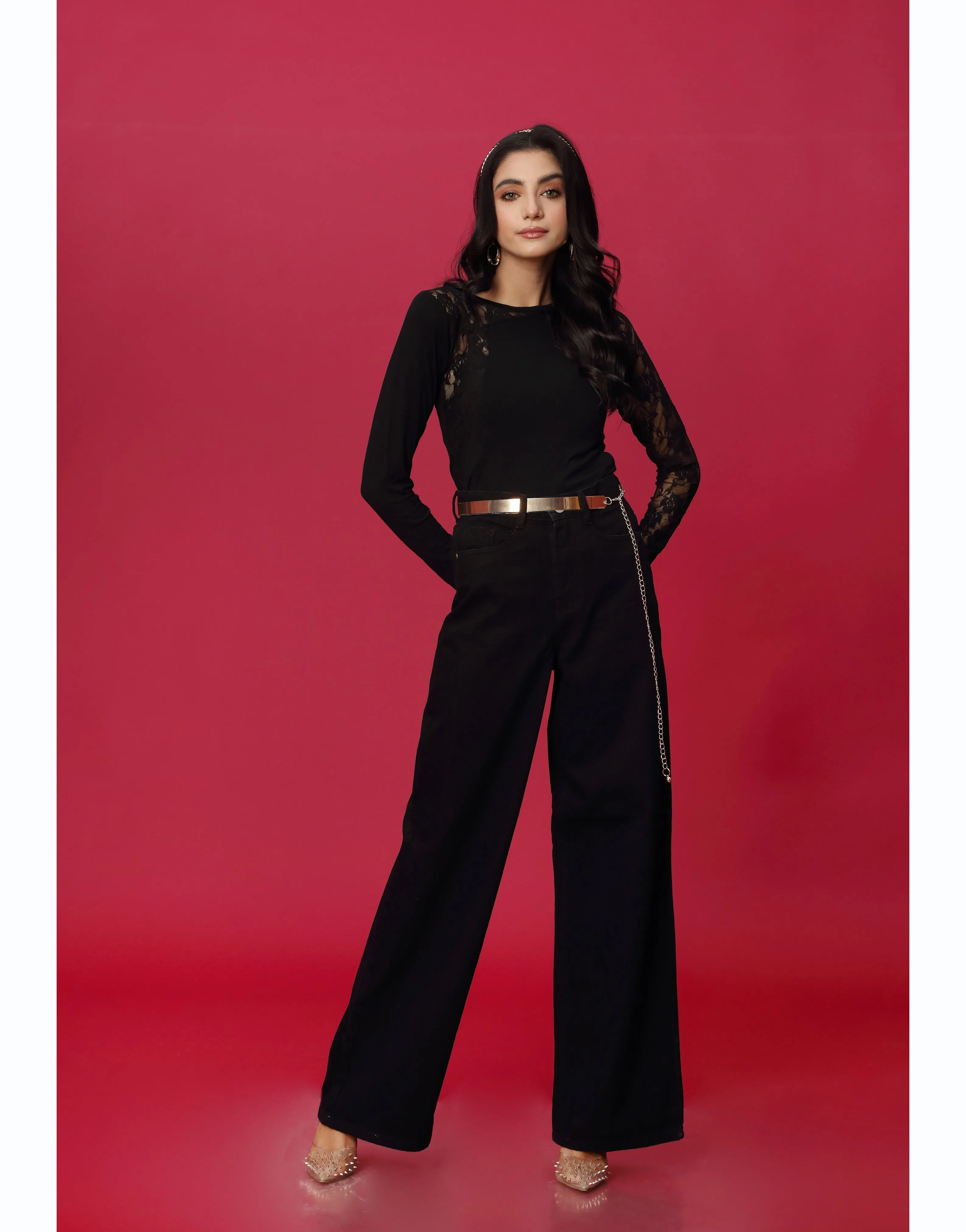 High Rise Wide Leg Jeans Black