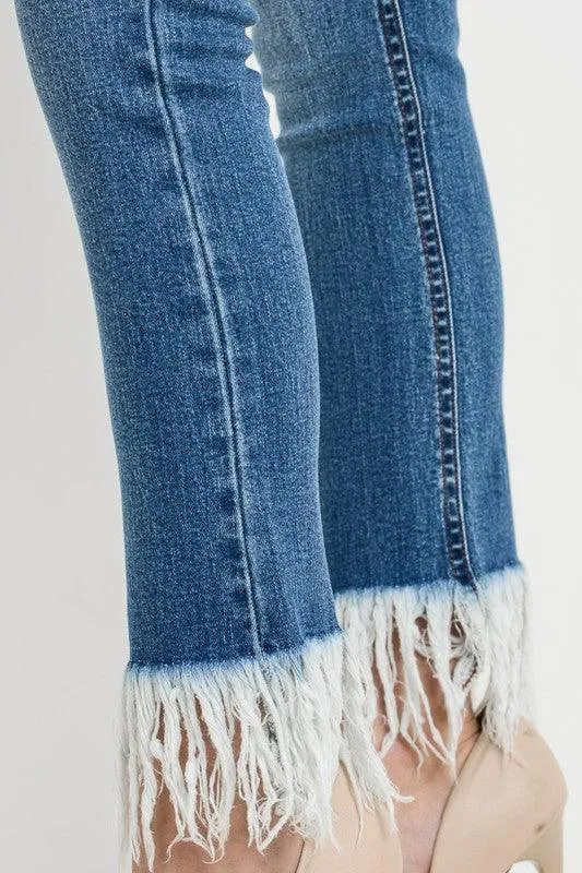 High Waist Straight Fit Jean With Frayed Hem