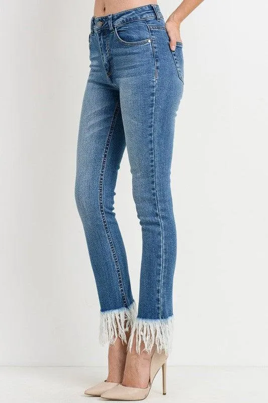 High Waist Straight Fit Jean With Frayed Hem