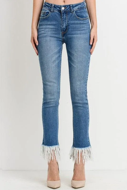 High Waist Straight Fit Jean With Frayed Hem