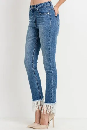 High Waist Straight Fit Jean With Frayed Hem