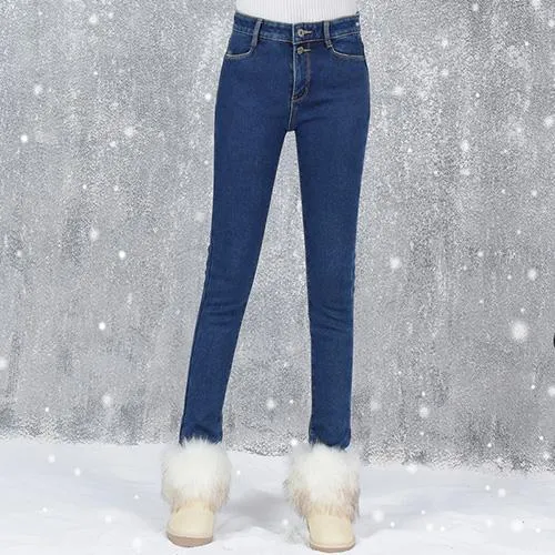 High Waist White Jeans Female 2017 Winter Velvet Pants Thick Warm Stretch Jean Slim Femme Skinny Winter Pencil Pants For Women