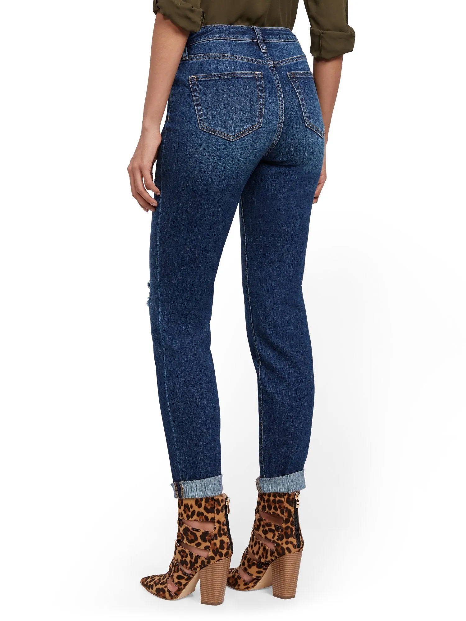 High-Waisted Curvy Boyfriend Jeans - Blue Honey