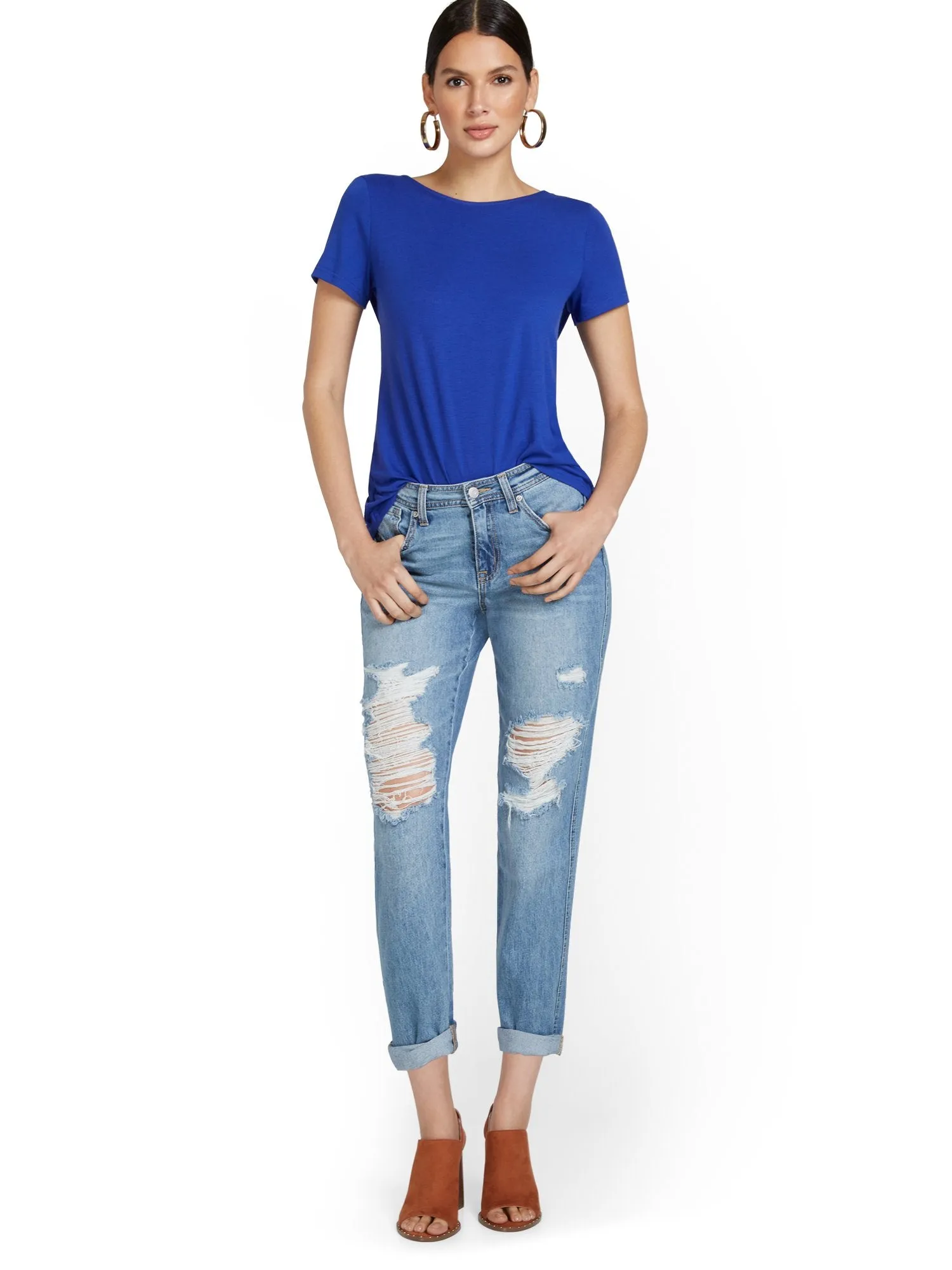 High-Waisted Curvy Dream Boyfriend Jeans - Clinton Wash