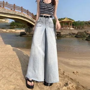 High-Waisted Loose A-Line Elephant Leg Pants Women's Summer Drapey Wide-Legged Jeans