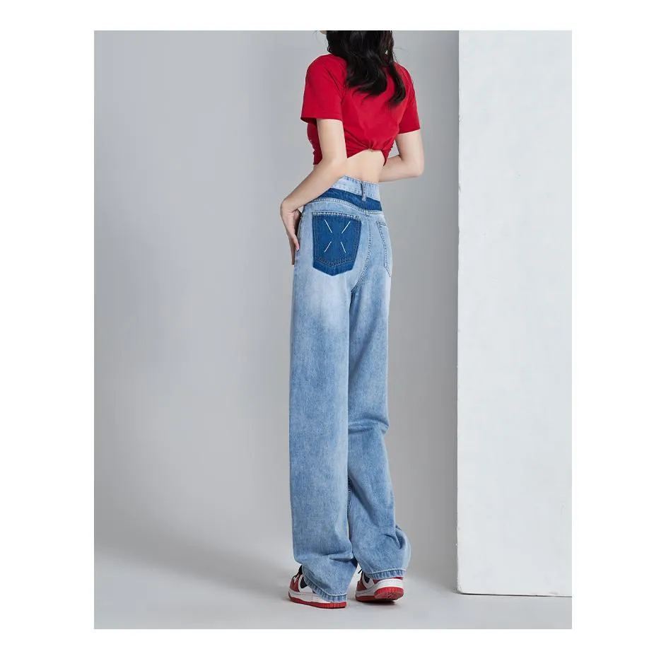 High-Waisted Thin Slimming Draping Versatile Loose Fit Straight Leg Jeans