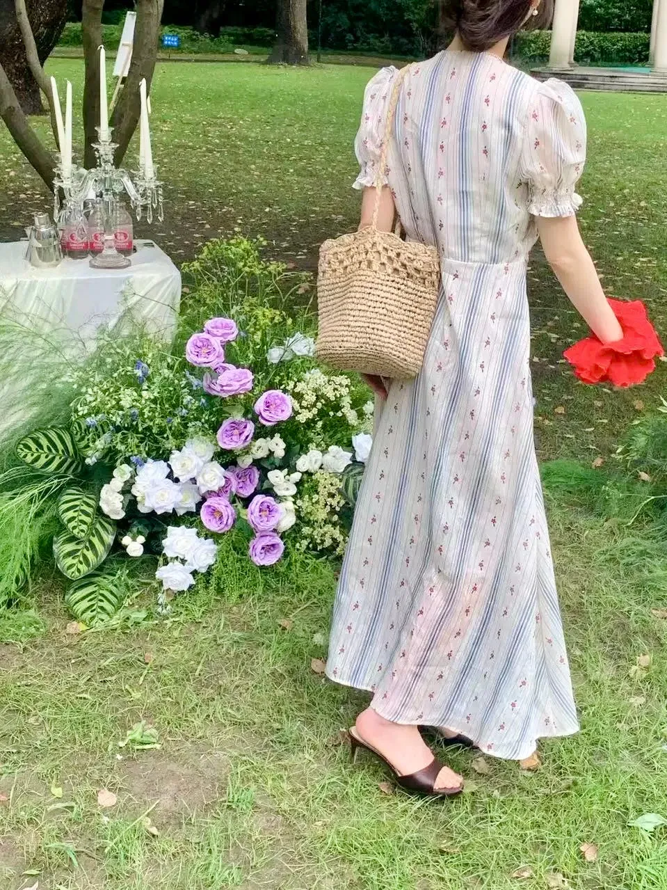 Holiday in south France vintage style floral midi dress