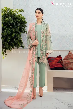 HSY Pakistani Gown Dress in Pistachio Color #PF109