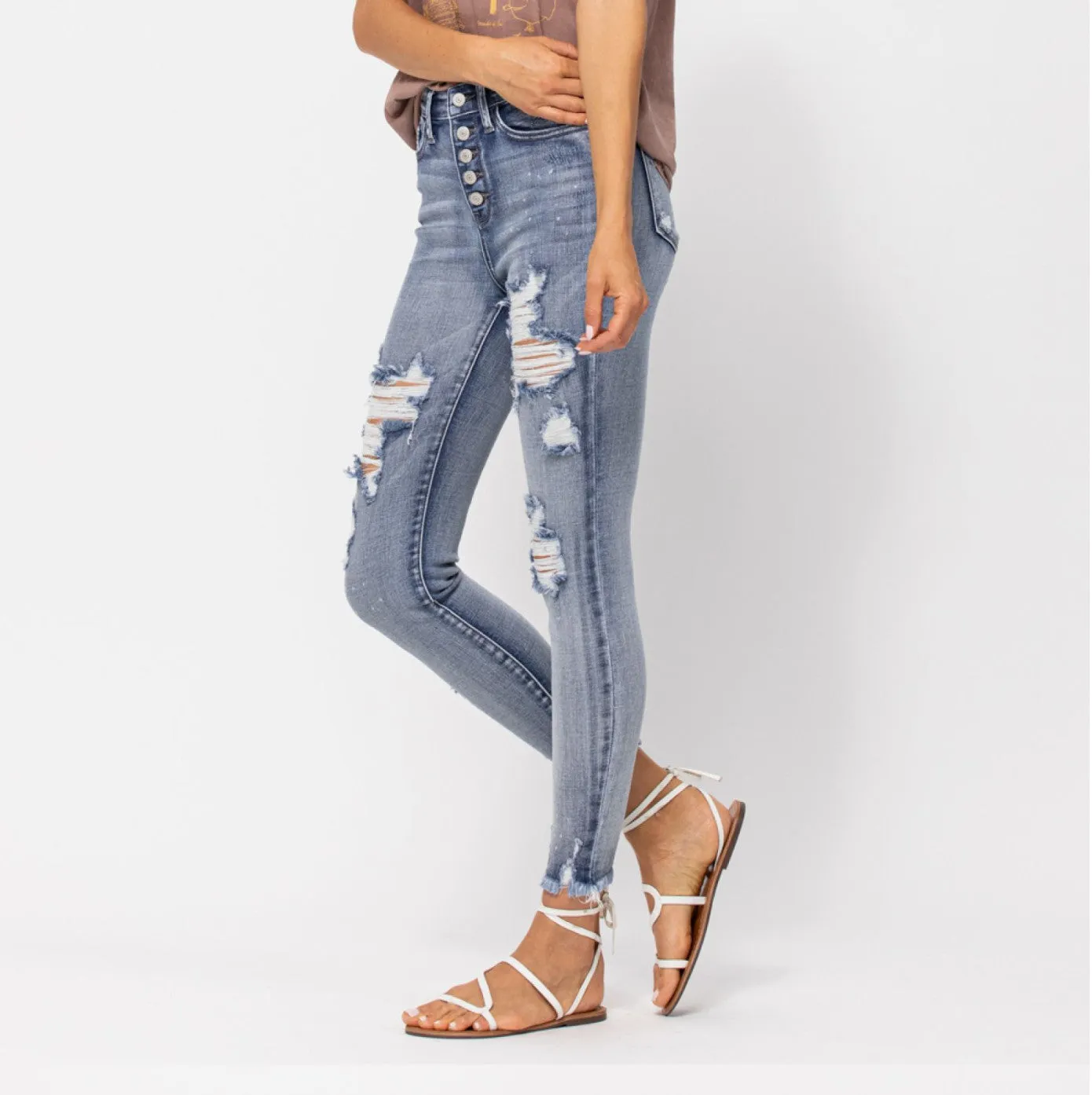 JB HI-WAIST BLEACH SPLASH SKINNY JEANS