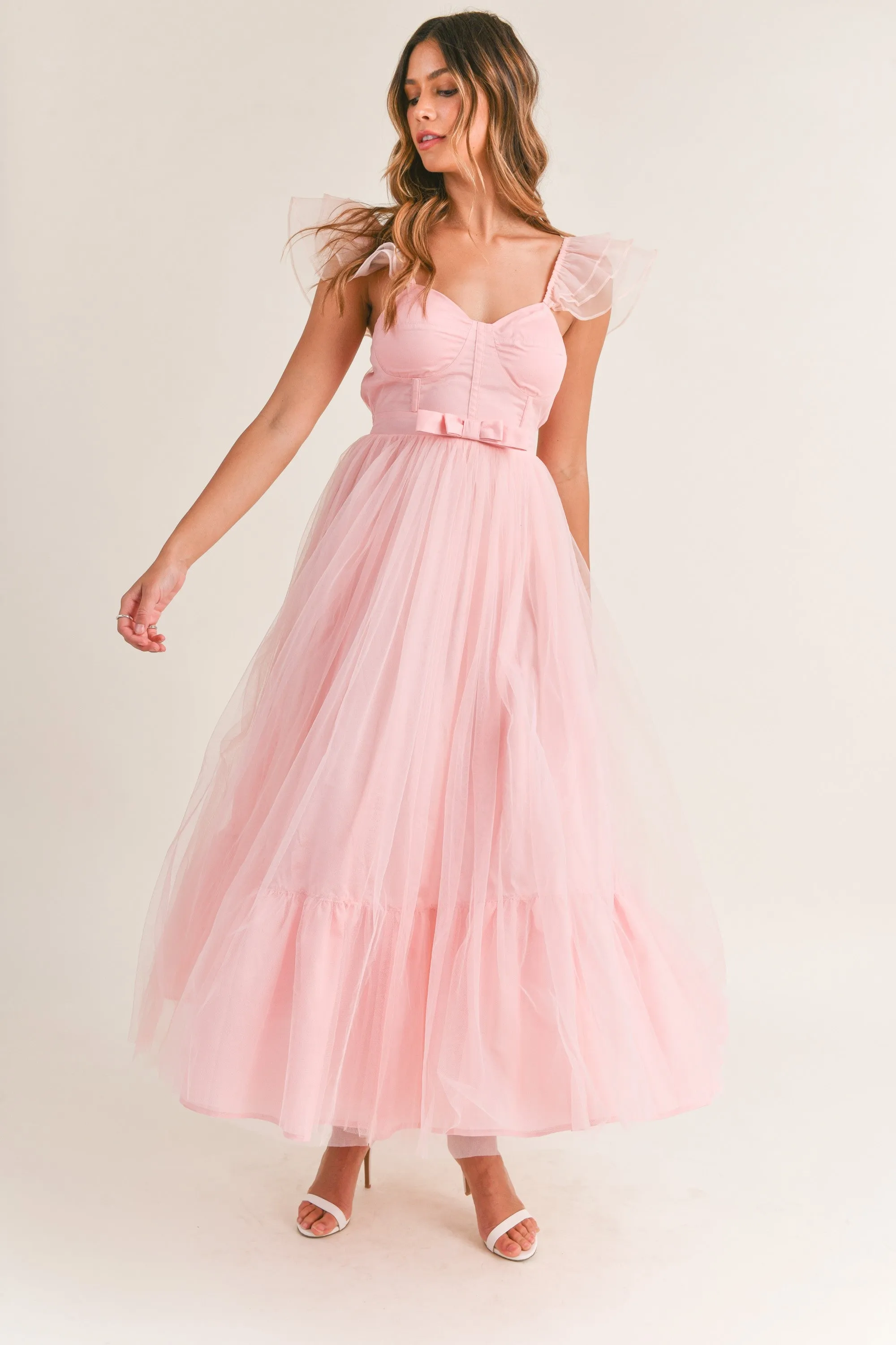 Jessica Pink Corset Tulle Midi Dress - Final Sale