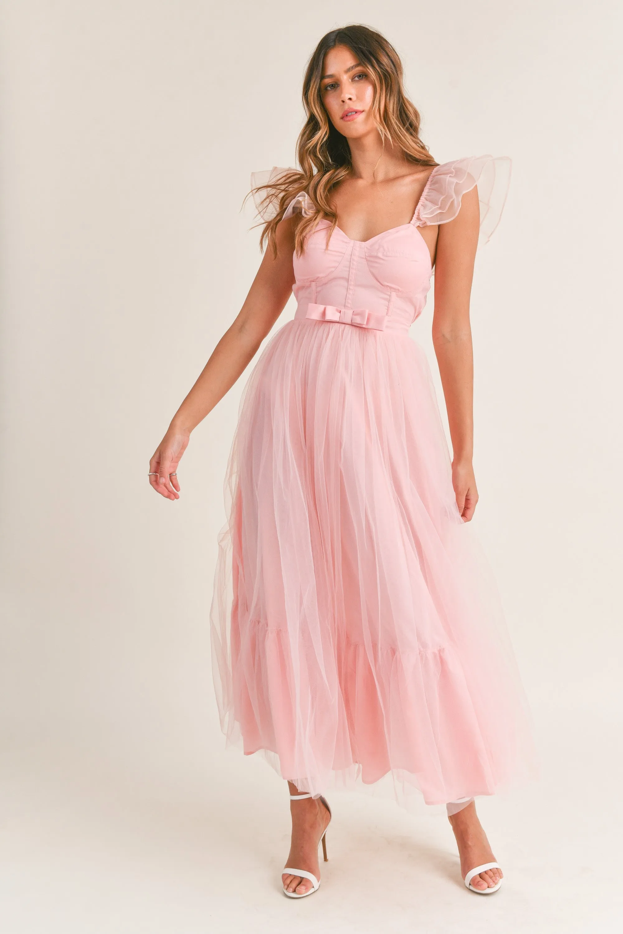 Jessica Pink Corset Tulle Midi Dress - Final Sale