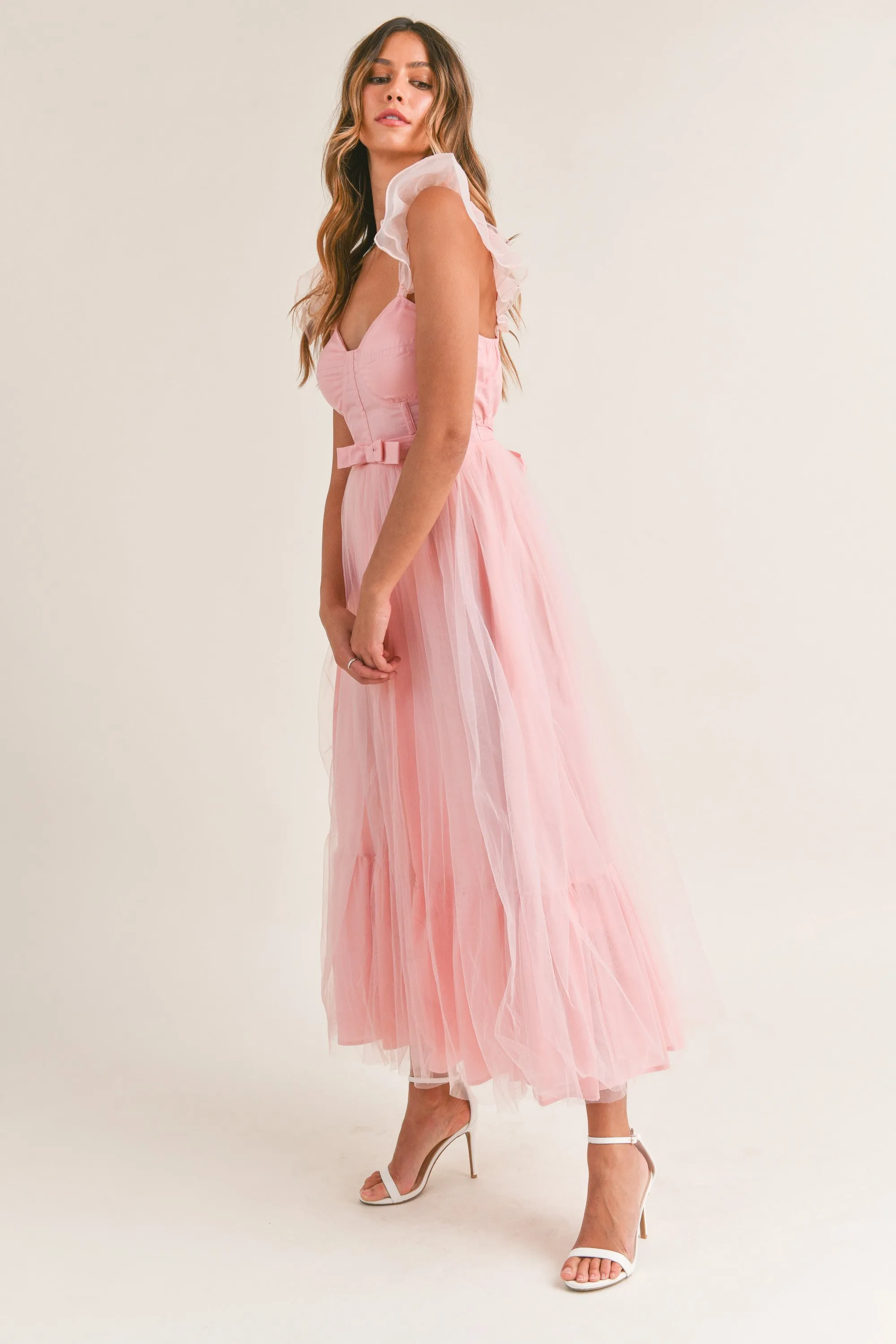 Jessica Pink Corset Tulle Midi Dress - Final Sale