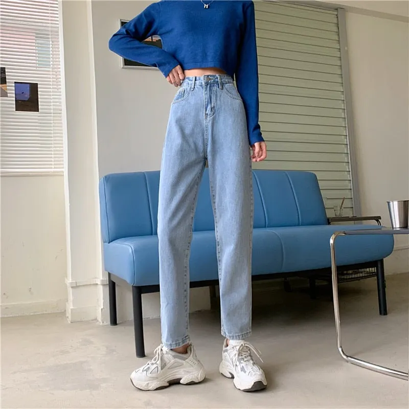 Joskaa High Waisted Jeans for Women Straight Leg Denim Pants Bottom Vintage Streetwear Fashion Clothes Blue Black 2024 Spring