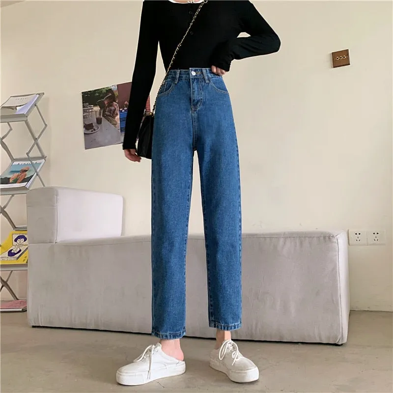 Joskaa High Waisted Jeans for Women Straight Leg Denim Pants Bottom Vintage Streetwear Fashion Clothes Blue Black 2024 Spring