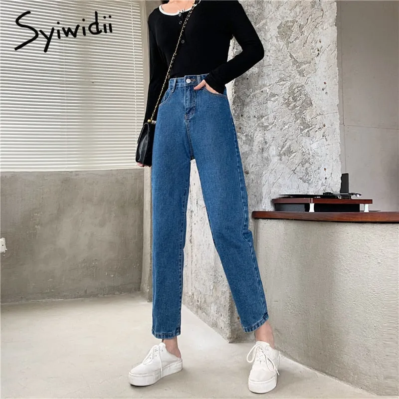 Joskaa High Waisted Jeans for Women Straight Leg Denim Pants Bottom Vintage Streetwear Fashion Clothes Blue Black 2024 Spring