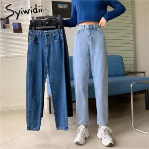 Joskaa High Waisted Jeans for Women Straight Leg Denim Pants Bottom Vintage Streetwear Fashion Clothes Blue Black 2024 Spring