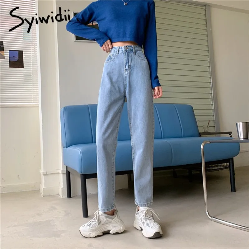 Joskaa High Waisted Jeans for Women Straight Leg Denim Pants Bottom Vintage Streetwear Fashion Clothes Blue Black 2024 Spring