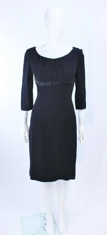 KAT DAUZIG Black Silk Crepe Cocktail Dress Beaded Size 2-4