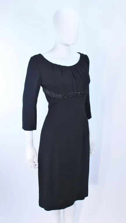 KAT DAUZIG Black Silk Crepe Cocktail Dress Beaded Size 2-4