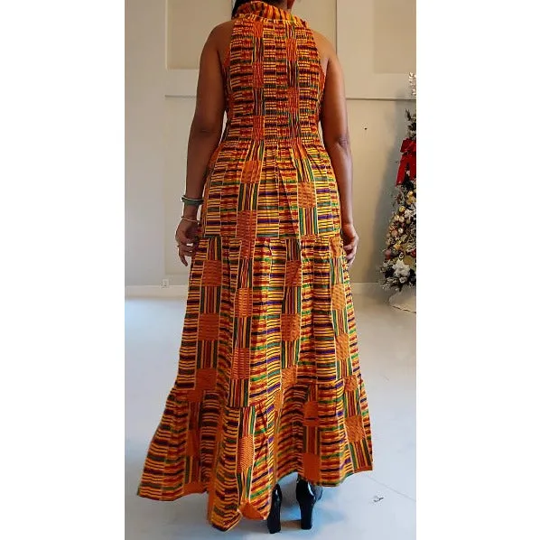 Kente Sleeveless Smocked Maxi Dress