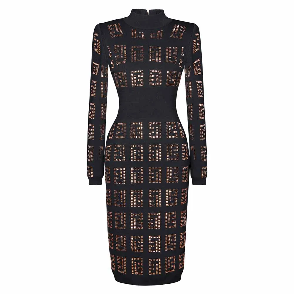 Knitted Round-Neck Dress Rhinestone Slim Fit Midi Dresses