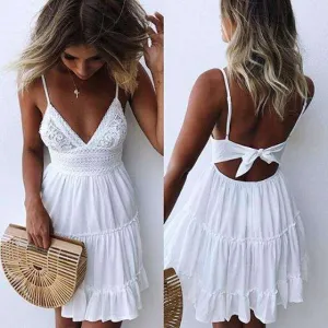 Knot Back Lace Front Mini Dress