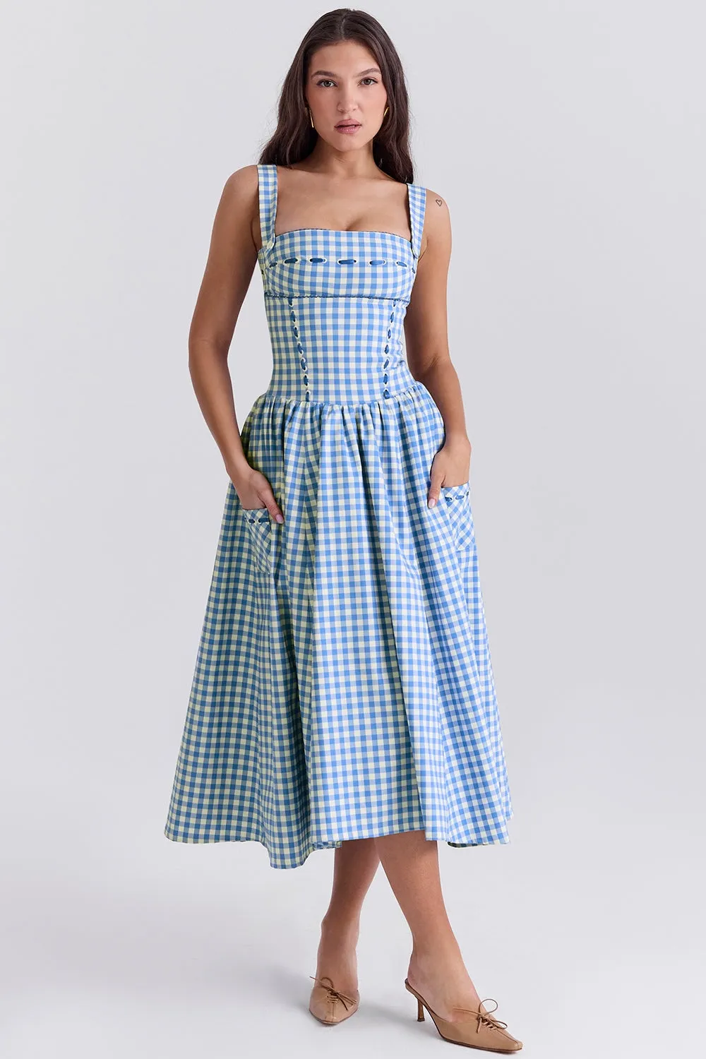 Lael Blue Gingham Midi Dress