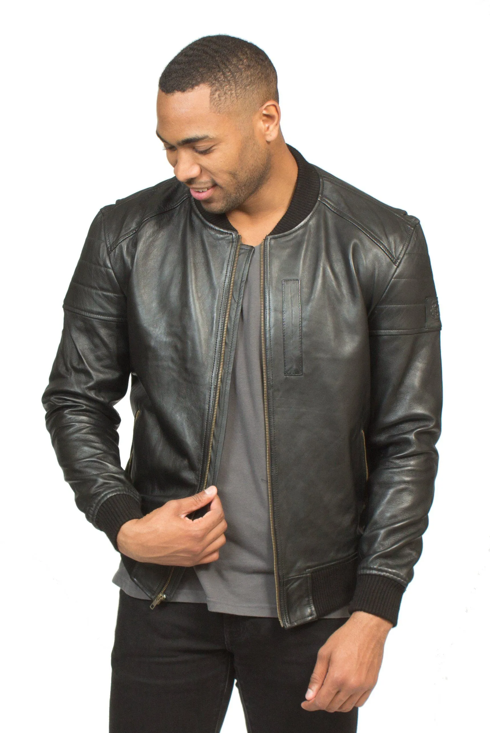 LAMBSKIN LEATHER RACER JACKET IN BLACK