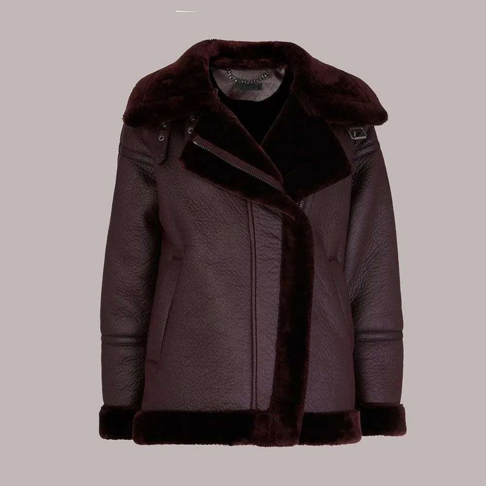 LAUREN FAUX FUR SHEARLING BIKER LEATHER